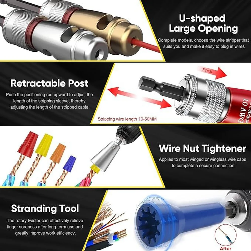 8Pcs Wire Stripping Tool Wire Stripper And Twister Set For Electric Drills Adjustable Length Cable Crimping Tool Kit