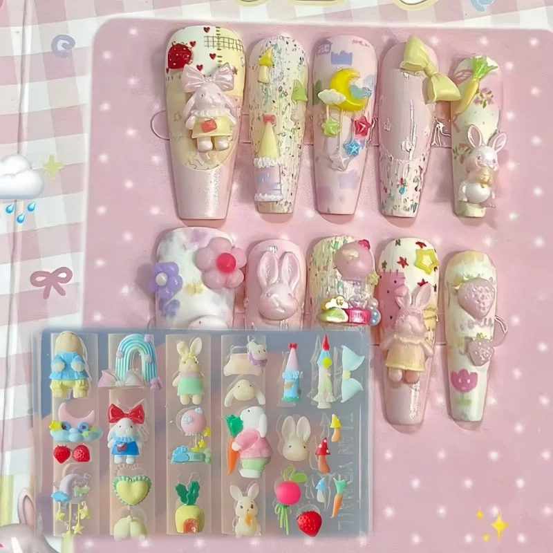 

1 Pc Cartoon Silicone Nail Mold Fairy Tale Forest Rabbit Cute Little Pig Cake Ice Cream Decoration Transparent Nail Mold