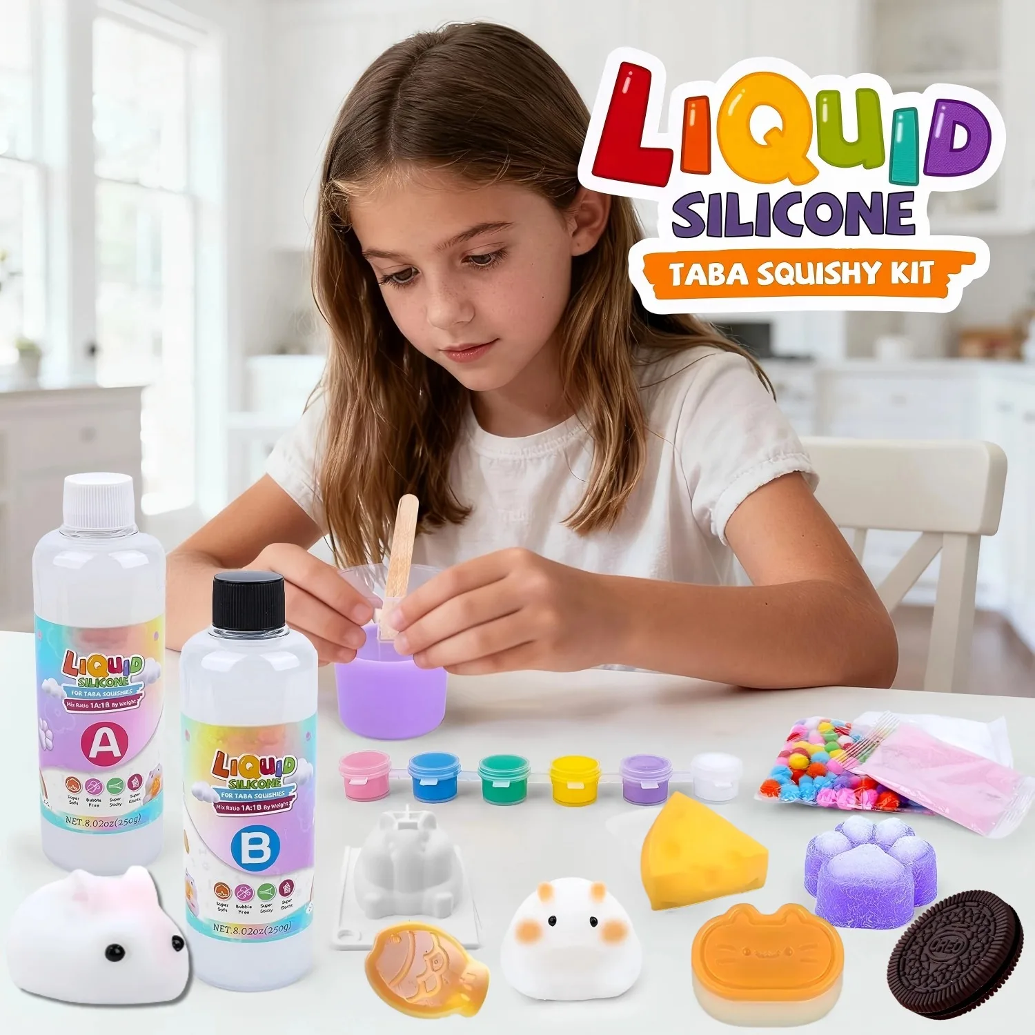Make Your Own Squishies Kit DIY Taba Squishy Making Set Liquid Silicone Gel Craft with Animal Molds Handmade Gift for Kids Adult