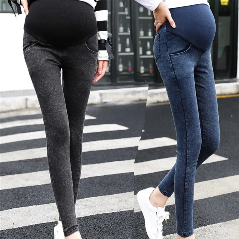 Maternity Pregnancy Skinny Trousers Jeans Pants Elastic Pregnant Women\'s Feet Stomach Lift Pants Stretch Denim Pants