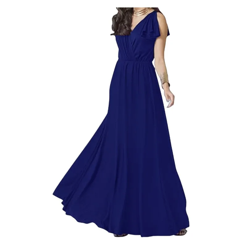 No Sleeves Sleeveless Gown Mid Rise Waist Casual with Off Shoulder Pleated Dress Maxi Length Spring Evening Dress for Women
