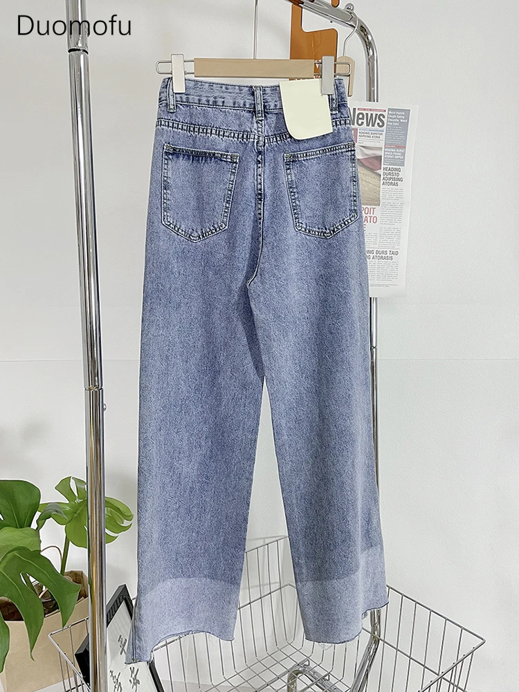 Duomofu lato Chicly Split Basic z wysokim stanem Slim kobiece dżinsy jasnoniebieskim, luźnym, prostym, swobodnym S-2XL damskim jeansem