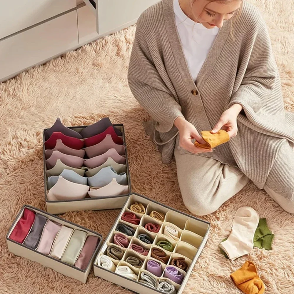 

4Pcs Home Organizers for Underwear Socks Panties Bra Pants Foldable Storage Box Clothes Separator of Cabinets And Drawers