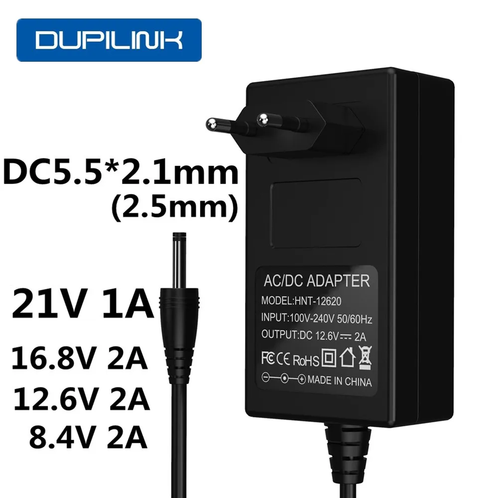 16.8V 21V 8.4V 12.6V 12V 2A ładowarka DC 5.5*2.1mm 18650 ładowarka narzędzia elektryczne ładowarka litowo-jonowa ładowarka pilha