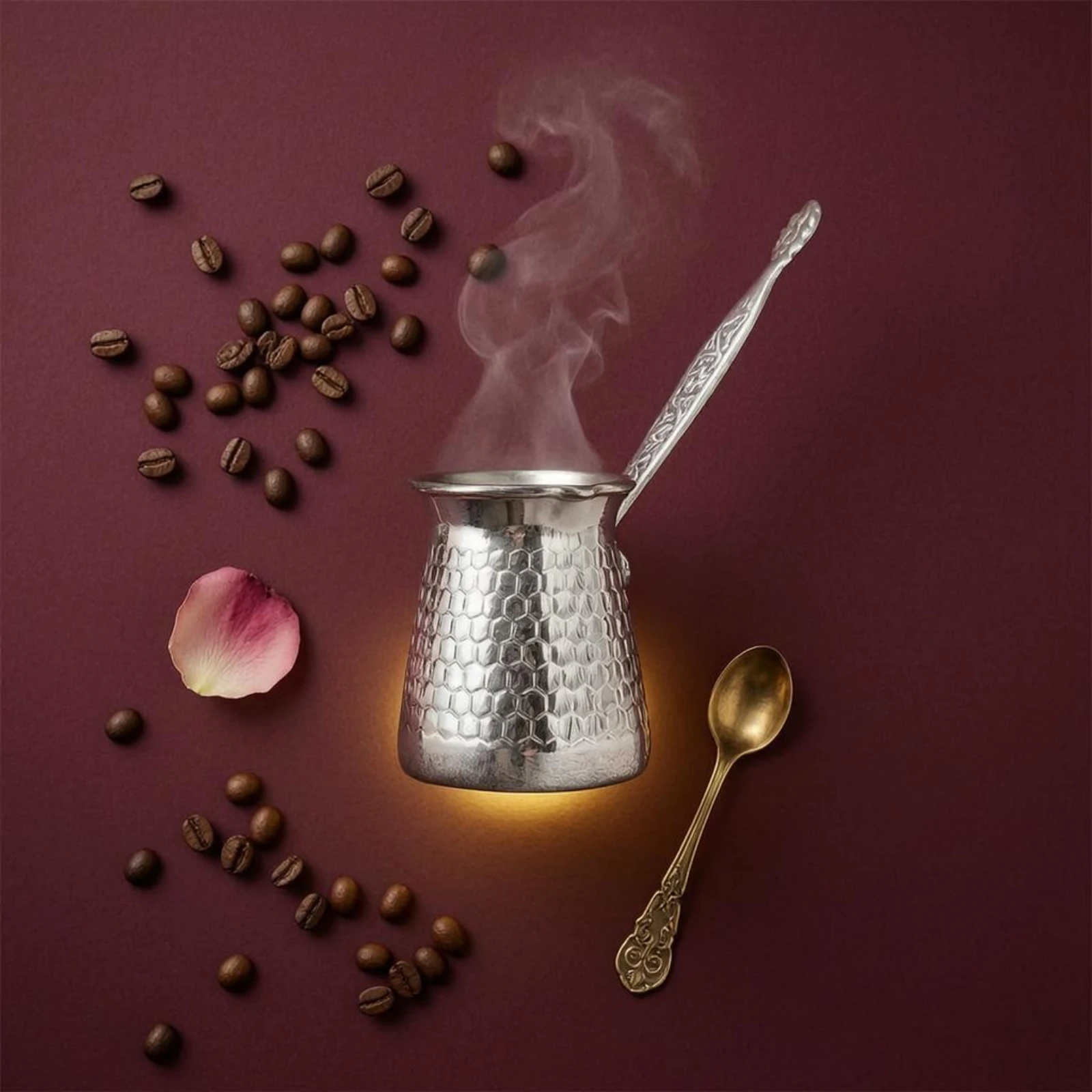 Copper Cezve Tinned Interior Turkish Coffee Pot Stovetop Brewer Silver-Colored Kitchenware Flared Rim