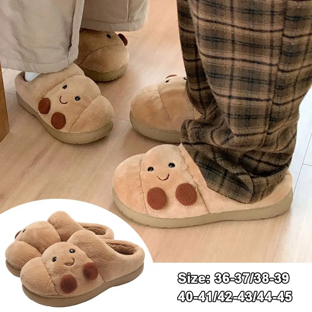 لطيف kawaii الخبز الشتاء النعال القطن لينة عدم الانزلاق الأحذية المسطحة سميكة أسفل أحذية قطنية خفيفة الوزن الشتاء
