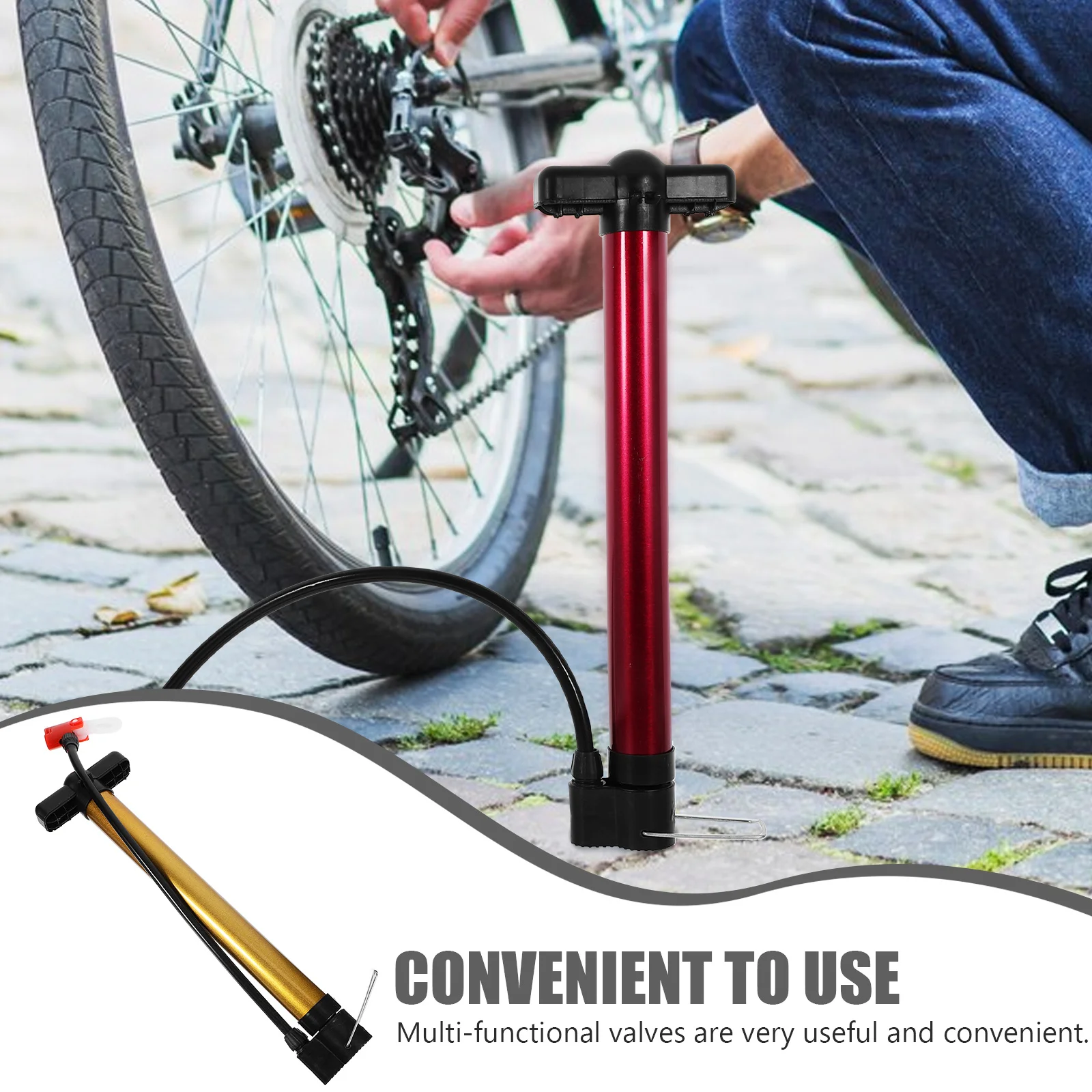 Portable For Bike Tire Inflation Lightweight Air For Road Mountain Bicycle Cycling Dual Valve Design Bike Portable Pump