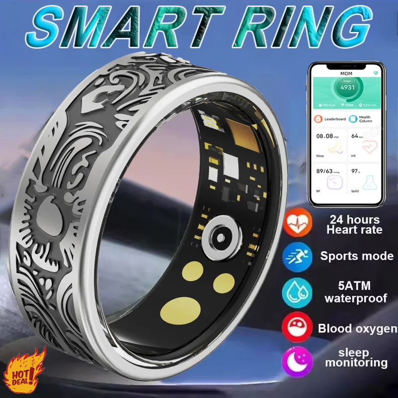 

Smart Ring 2025 New Heart Rate Blood Pressure Blood Oxygen Monitoring IP68 Waterproof Multi-Sport Mode SmartRing Holiday Gifts