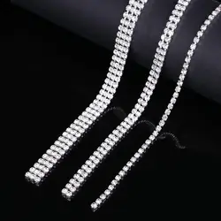 Compact Applique Silver Chain Sparkling Beautiful 1 Yard Crystal Rhinestone 1-row 2-row 3-row Trim