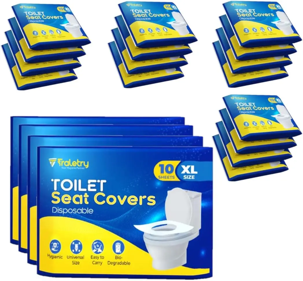 

Disposable Toilet Seat Covers Flushable, 200 Pack XL Biodegradable Paper for Travel, Camping, Airplane Essentials