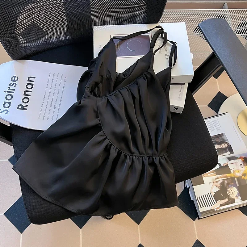Odzież damska ze słodkim tankiem bez rękawów, na ramiączkach letnia kamizelka luźne falbany moda Camis koreańskie słodkie topy Y2k 2023 Ropa Mujer