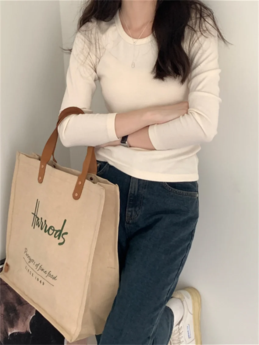 الغريبة كيتي سليم تيز المرأة الصلبة شيك قاع الخريف جديد 2024 عادية كم كامل الخريف اليومية كل مباراة موضة تي شيرت