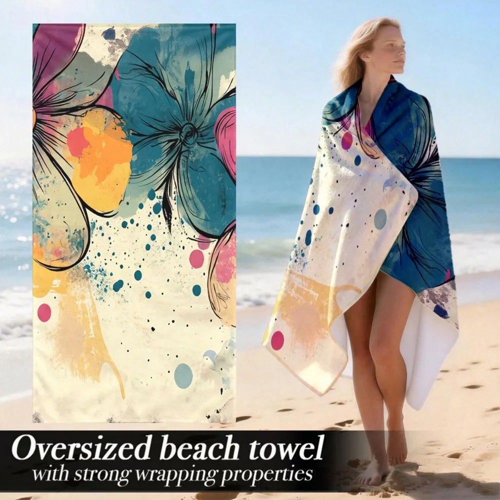 Vintage Art Floral Oversized Beach Towel Patterned Sunscreen And Windproof Suitable For Swimming Pool Camping Travel Blanket