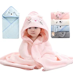 Toalhas de banho com capuz para bebê, roupão coral para crianças, envoltório Swaddle recém-nascido, cobertores para meninas e meninos, 80x80cm