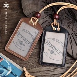 Horween US Chromexcel Leather Card Cover Work Name Card Badge Holders Business Cards Pocket Lanyard Genuine Leather Bags Case
