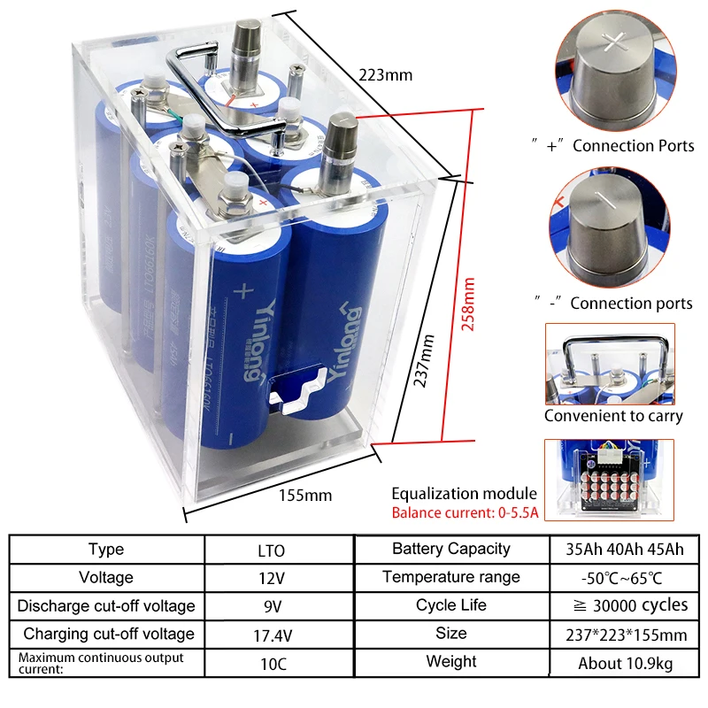 Original 12V 35Ah 40Ah 45Ah 66160 Lithium Titanate LTO Battery Yinlong10C Discharge For Electric Boat Solar car starter TAX FREE