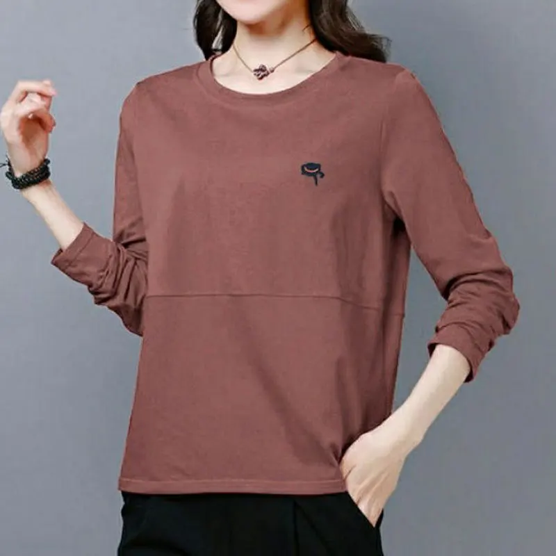 2022spring Summer Tops Casual Women\'s Clothing T-Shirts O-neck Solid Women Embroidery Comfortable Simple Capable Office Lady