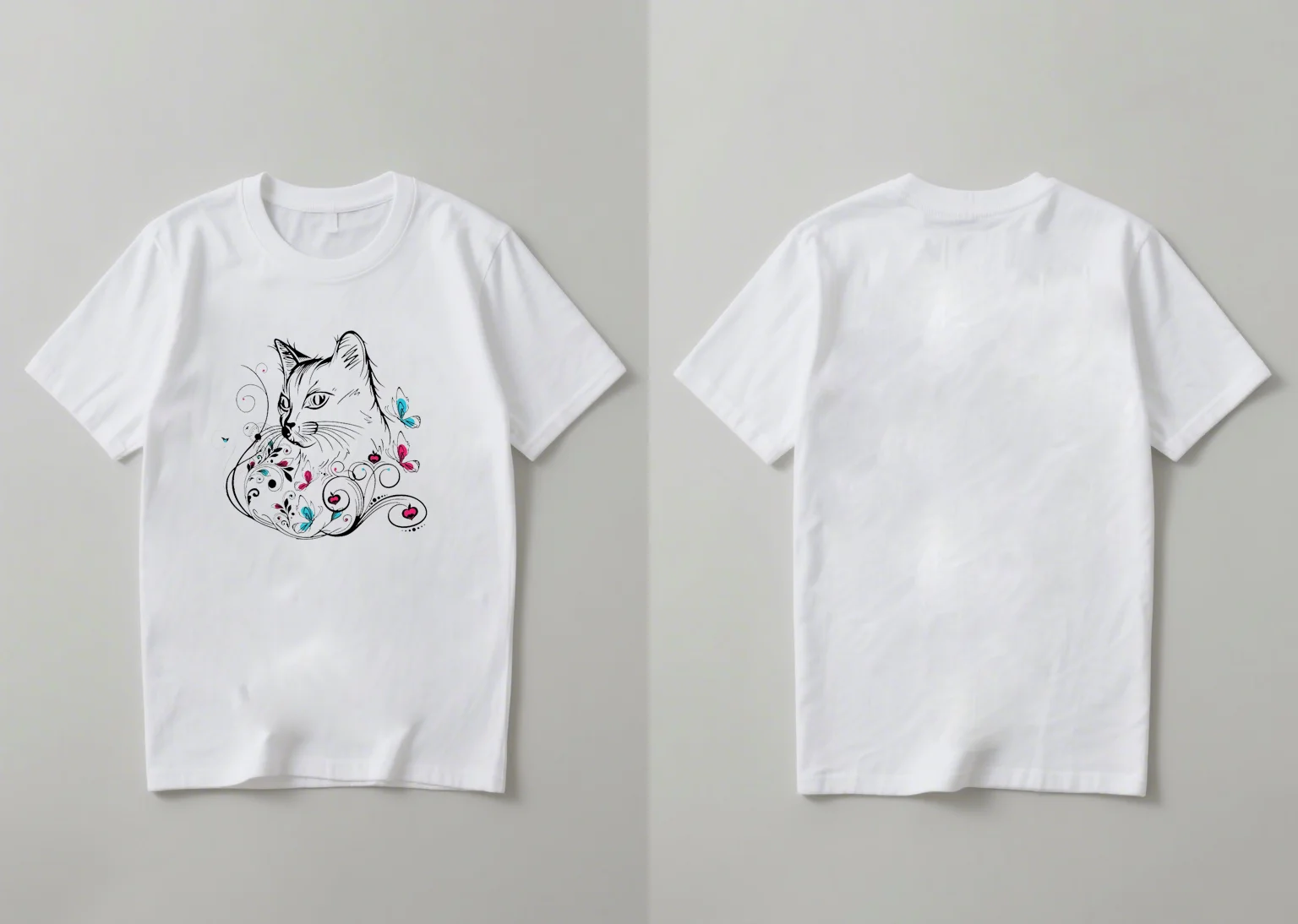 

A 2025 new style of fashionable casual loose and versatile short sleeved shirt with graffiti patterns of cats and butterflies