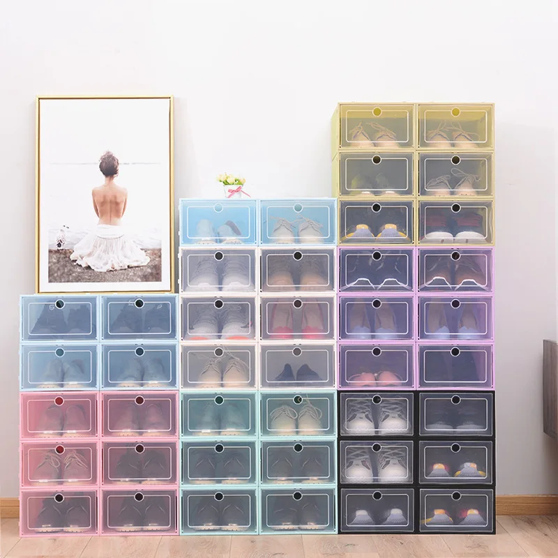 Transparent Shoe Box Thickened Fold Plastic Shoes Case Dustproof Stackable Shoes Box Transparent Display Box Organizer Storage