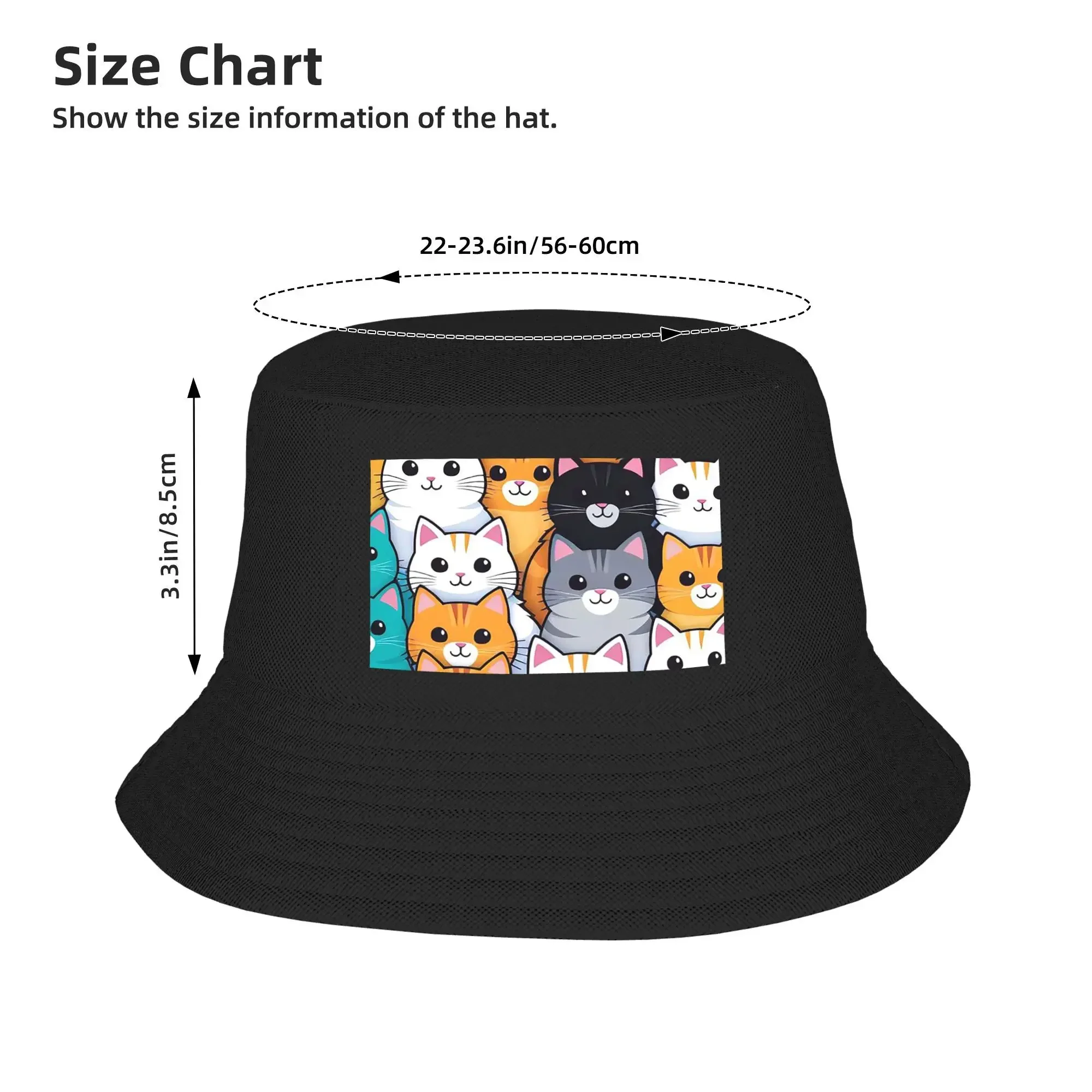 Cute Cats Repeat Funny Animal Manga Bucket Hats Panama Hat Children Bob Hats Outdoor Hip Hop Autumn Fisherman Hats