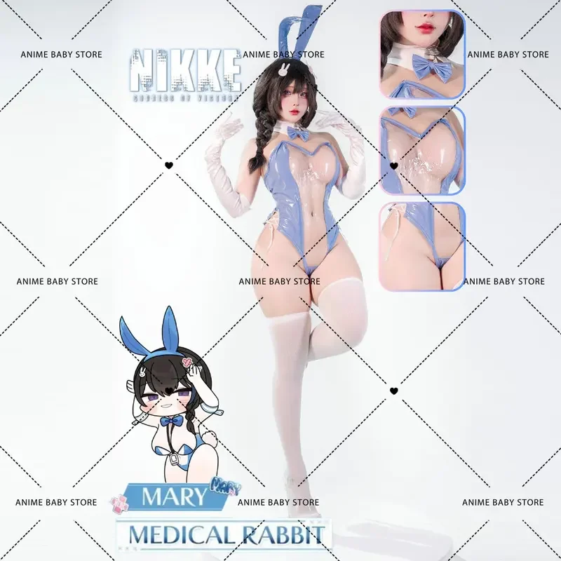 Nikke Cute Mary Cosplay Costume Transparent Bunny Cosplay Bunny Girl Medical Rabbit Blue Jumpsuit Rabbit Ears Bunny Suit