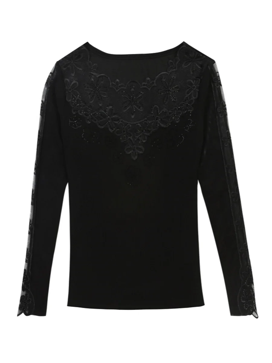 4XL Women Spring Autumn Blouses Shirts Lady Fashion Casual Long Sleeve O-Neck Collar Lace Sexy Embroidery Blusas Tops CT0268