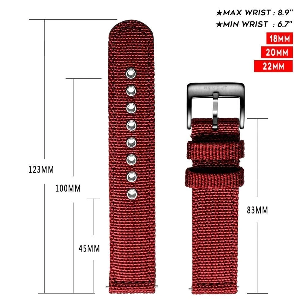 Hemsut High Quality Nylon Watch Bands Quick Release Movement Wrist Straps Military Breathable Waterproof 18mm 20mm 22mm 24mm