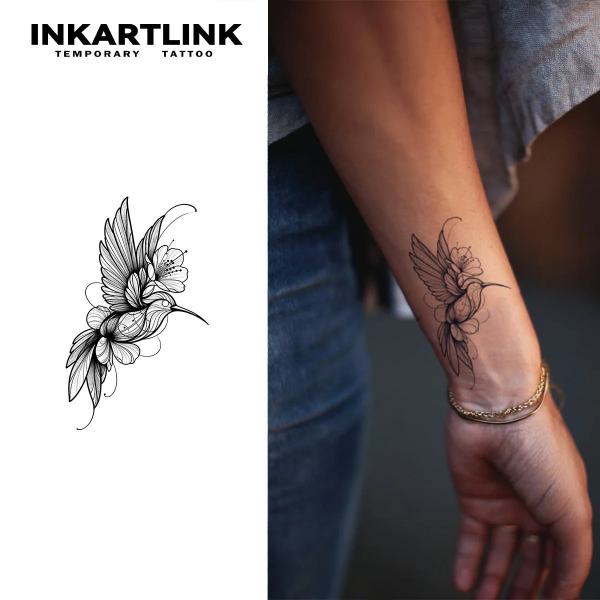 INKARTLINK 1PC Herbal Hummingbird Tattoo Lasts 2-5 Days, Unisex for Festivals, Dates & Daily Style.