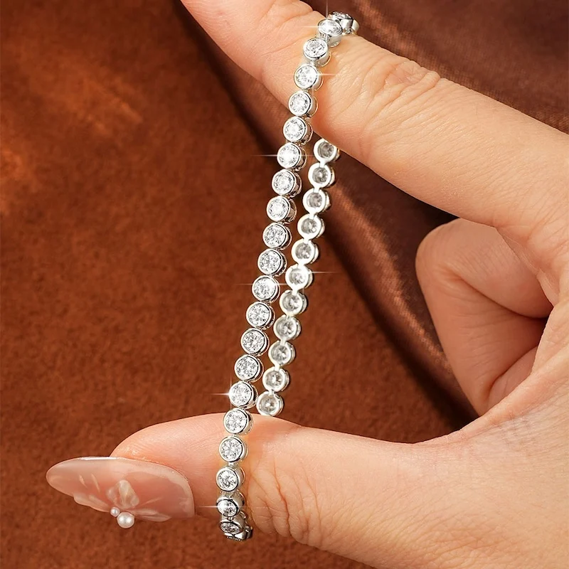 Rrjzz Brillantes 3mm D-Farbe Voll-Moissanit Bubble Bezel Set Damen Armband Labor-Imitationsdiamant Charm Tennis Armband Schmuck – Detail 9