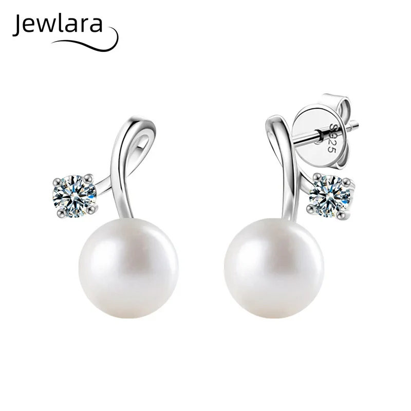 Jewlara Ladies 925 Sterling Silver Mozzarella Earrings, Pearl Cherry Stud Earrings, Versatile Natural Pearl Earring
