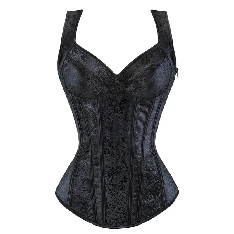 

Women Corset with Straps Black Overbust Corsets Vest Vintage Steampunk Corsets and Bustiers Lace Up Boned Jacquard Corset Top