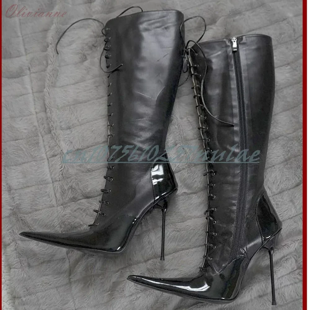 

Leather Cross Tied Hot Girls Black Sexy Pointed Toe Short Boots Stiletto High Heel Fashion Women Shoes 2025 Sexy Para Mujere