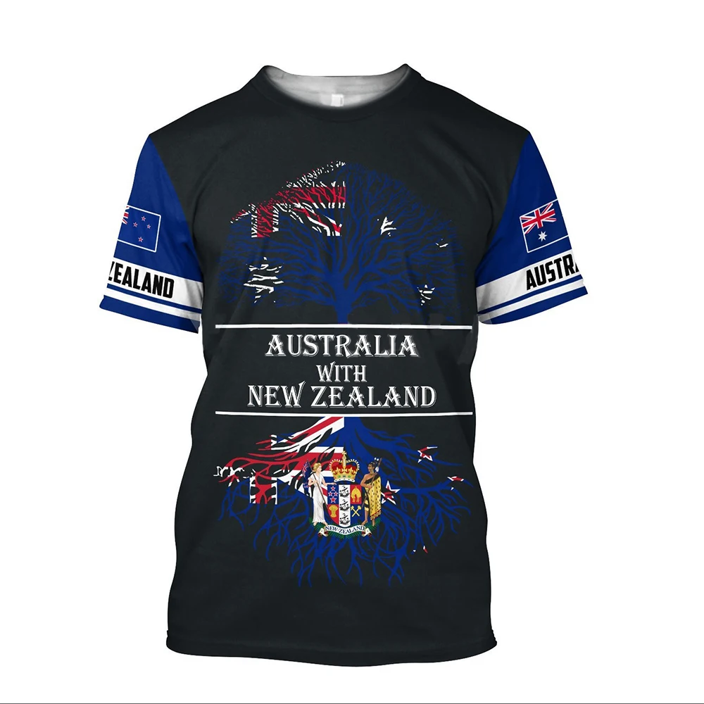 Australian Men\'s T-Shirt Summer O Neck Pullover Short Sleeve Australia Emblem Printed Men\'s Clothing Large Size Loose Tops Tees