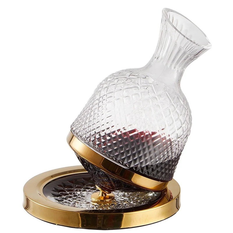

ABAH-Wine Aerator Mirror Jug 1.5L Rotating Decanter Tumbler Crystal Glass Bottle Dispenser Gift Bar Decoration