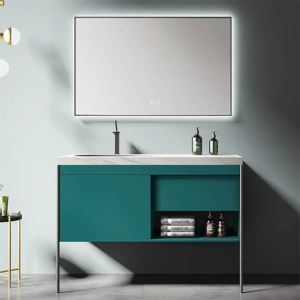 Intelligent LED Mirror Luxury Modern Style Single Ceramic Sink Washbasin Bathroom Cabinet