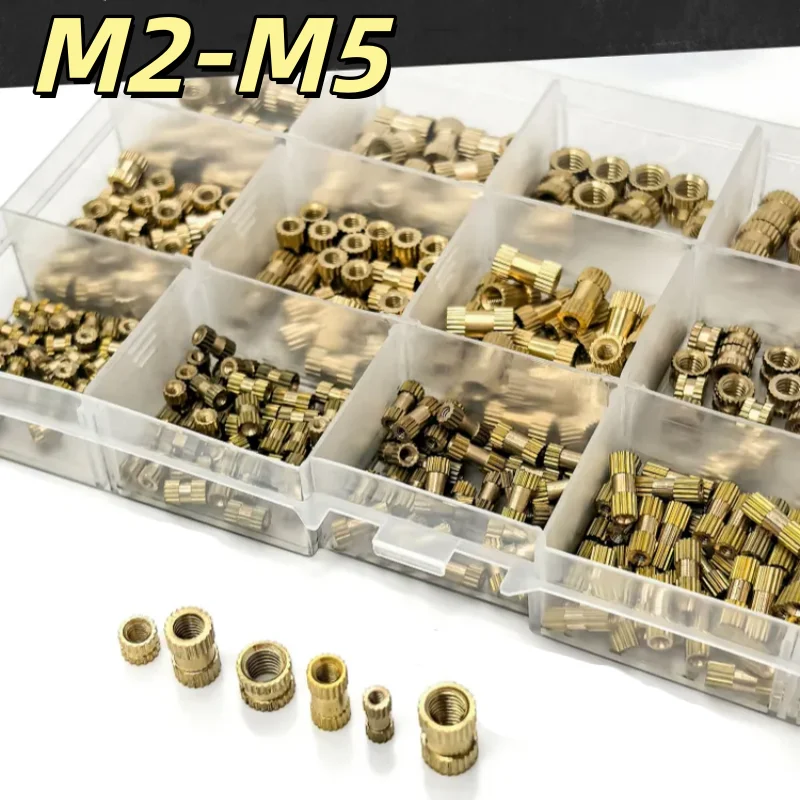 370pcs M2-M5 Brass Knurled Insert Nuts Plastic Boxed Embedded Nut Assortment for Injection Molding and 3D Printing