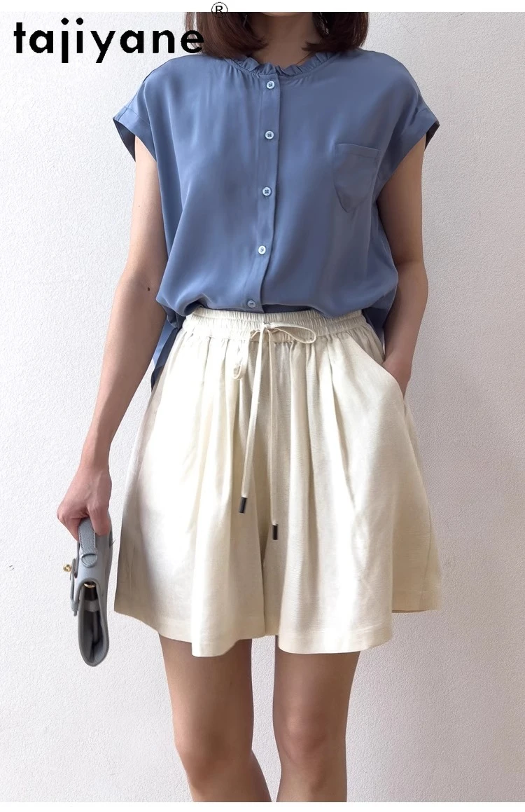 TAJIYANE 100% Natural Mulberry Silk Shorts Woman Summer Baggy Short Fashion Casual Short Pants Women Clothing 2025 Шорты Женский