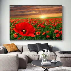 Modern Landscape Red Poppy Flower Canvas Painting Nature Field Posters And Prints Wall Art Pictures Room Home Decor No Frame
