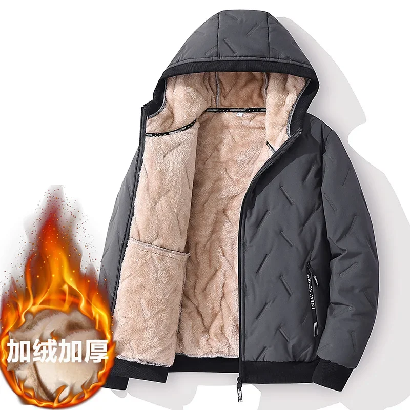 Warm Fleece Winter Jackets for Men New Plus Size 8XL Hooded Parkas Lamb Wool Thick Outerwear Coats Oversized Cotton Padded Coat