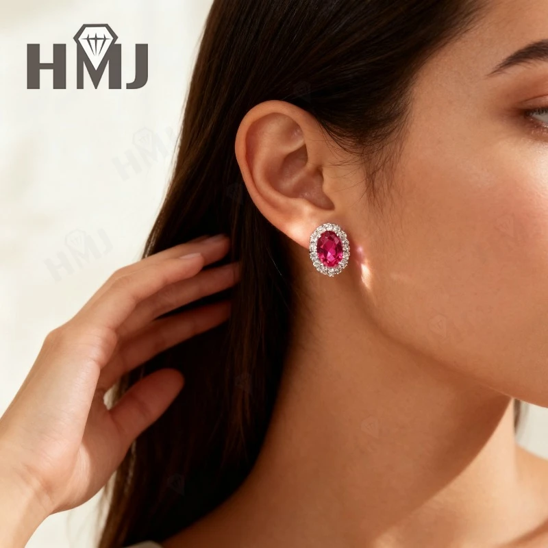 ルビー/サファイア/ラボグロウン コロンビアエメラルド オーバルカット イヤリング エレガント VVS1 ジェムストーン ジュエリー 女性へのクリスマスやイースターのギフトに最適