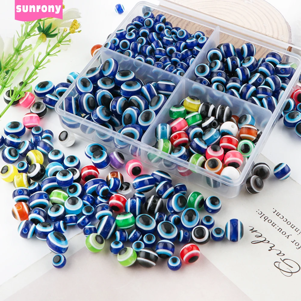 30-100 Stücke 6/8/10mm Blau Bösen blick Harz Runde Spacer Perlen Türkische Augen Amulett Lose Perlen Für Schmuckstücke DIY Armband Zubehör