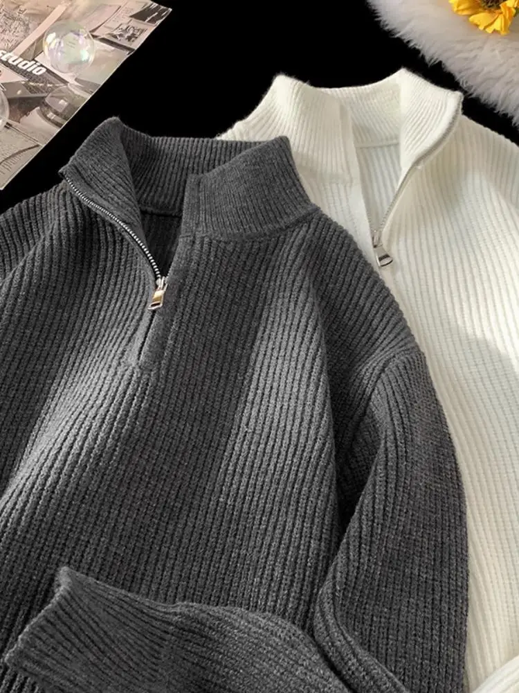 

Loose Fit f Zip Knitwear Men's Autumn Winter Sle Casual Comfortable Soft Fabric Long Sve T-irt Inner Wear American ...