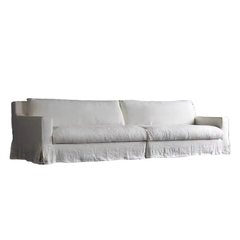 

Nordic wabi style Japanese designer minimalist cream style three-person household washable linen creative sofa
