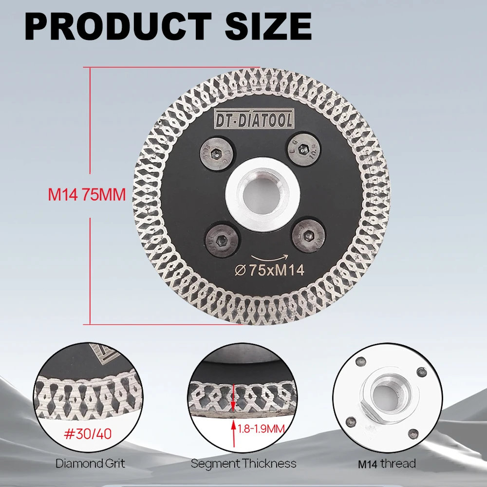 DT-DIATOOL 2 Chiếc 75MM Ép Nóng Mini Lưới Turbo Viền Kim Cương Lưỡi Dao Với M14 Bích Đĩa Cắt Đá Mài cứng Đính Đá