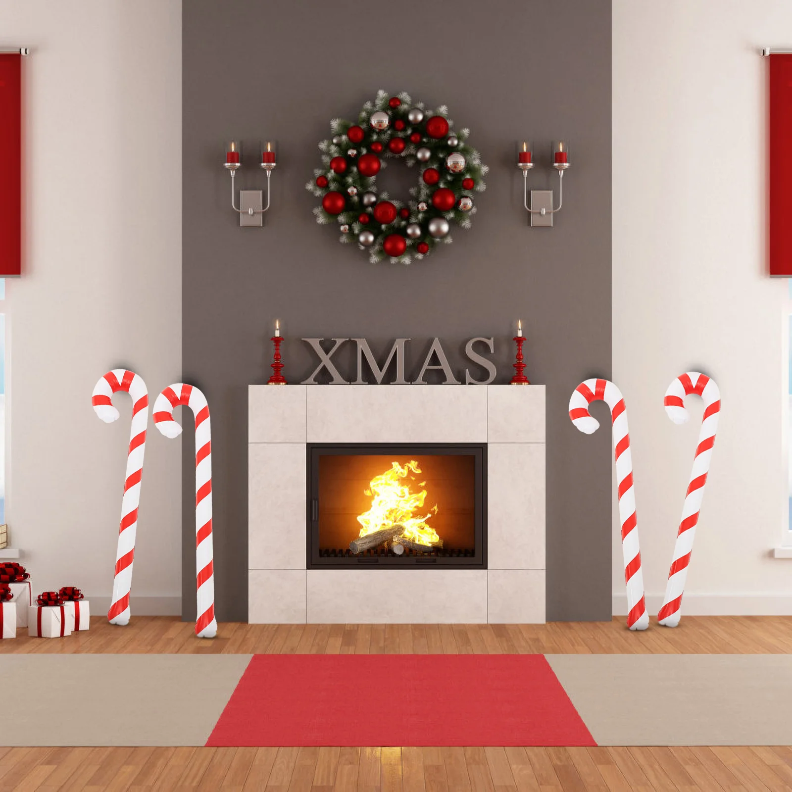 

4Pcs Inflatable Candy Canes Xmas Decorations Durable PVC Festive Balloons for Kids Candy Cane Kids Birthday Decorations