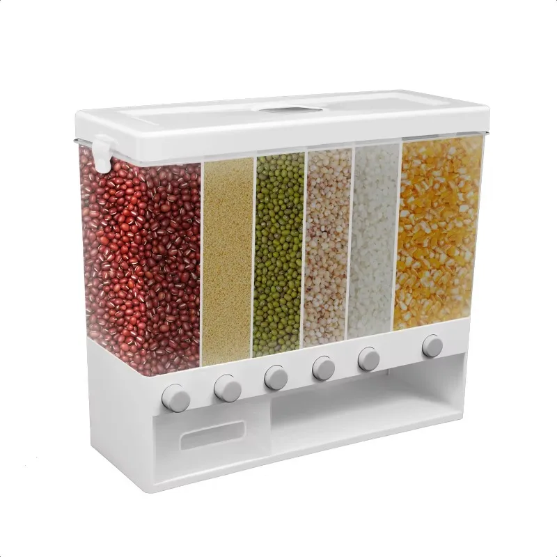 Rice Dispenser Rice  Container  Includes 6 Transparent Container Large Grain Container Airtight Dry Food  Bin