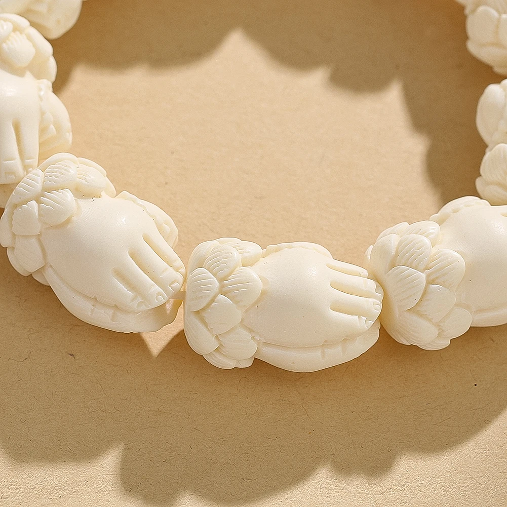 Buddhist Rosary Beads Bracelet Natural Ivory Fruit Carved Lotus Buddha's Hand Bracelet Lucky Amulet Auspicious Jewelry Gifts