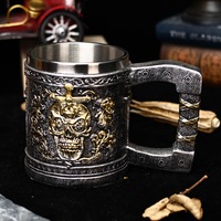 Norse 3D Retro Skull Beer Mug Tankard Stein Cup Viking Stainless Steel Inner Whiskey Cup Water Cup Beverage Mug Bar Decoration