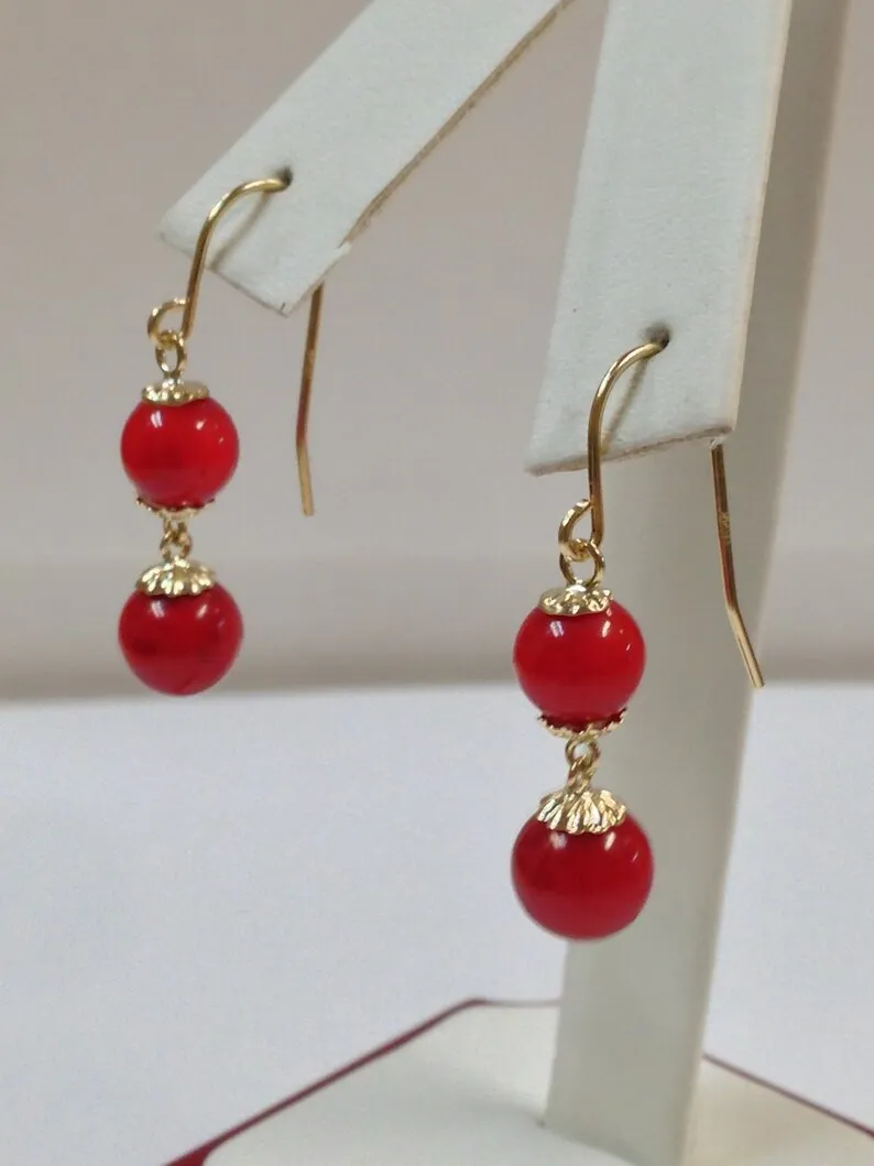 Simple red coral earrings