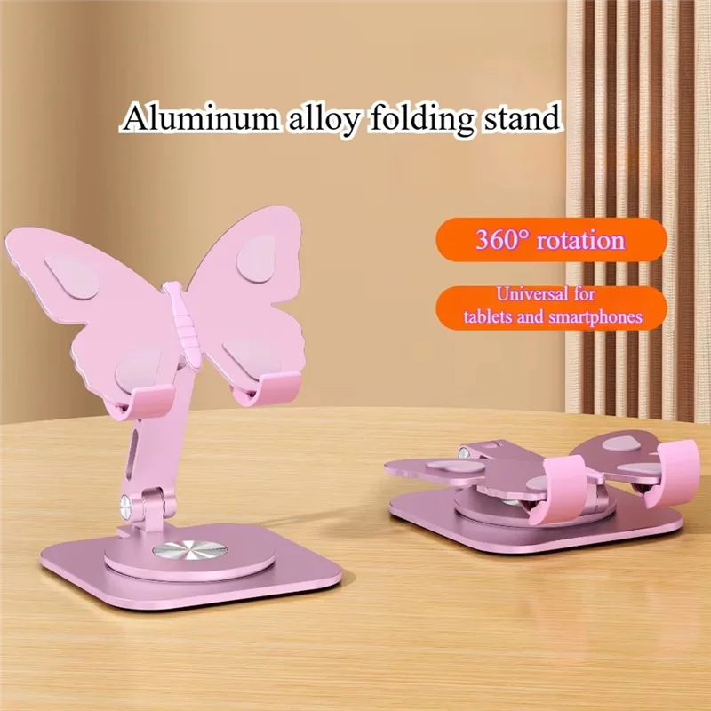 Aluminum Alloy Desk Phone Holder, Butterfly Folding Design, 360 Degree Rotating Adjustable For Devices Up To 8Inches-AAAE